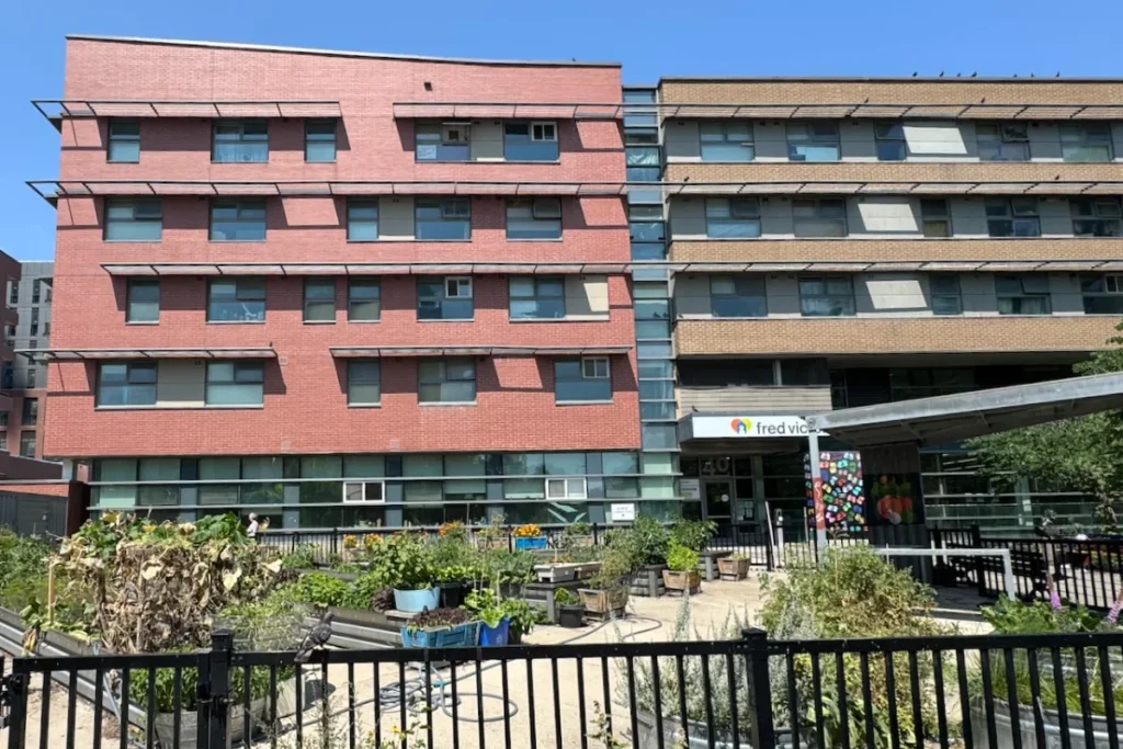 Garden at front of coop building