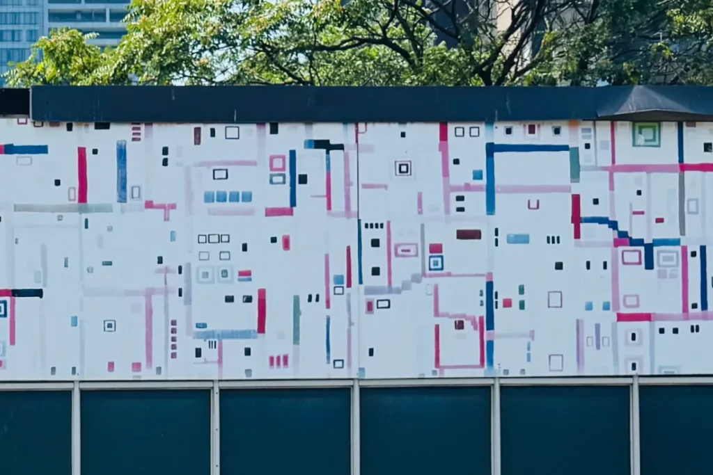 Abstract mural of urban themed rectangles
