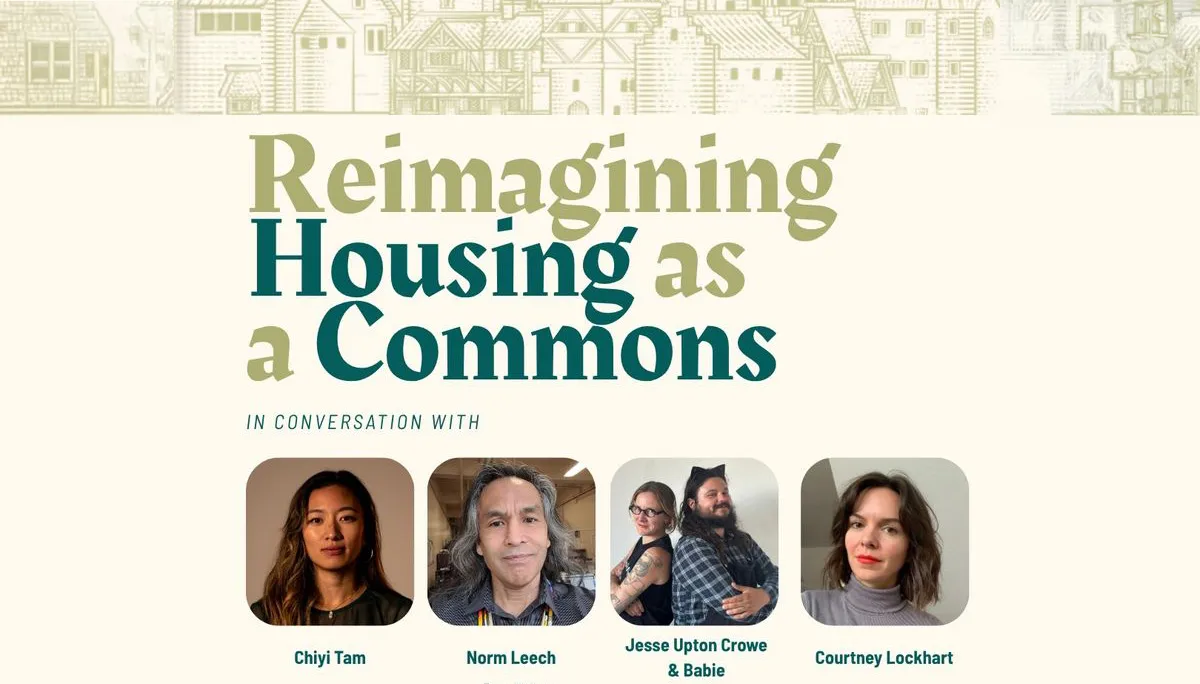 Pale yellow flyer for Oct 17, 2025 event: Reimagining Housing as a Commons