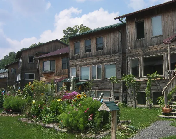 Ecovillage buildings with garden