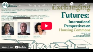 YouTube screenshot with webinar flyer of Exchanging Futures: International Perspectives on Housing Commons